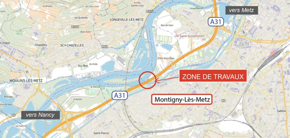 La zone de travaux sur l'A31.