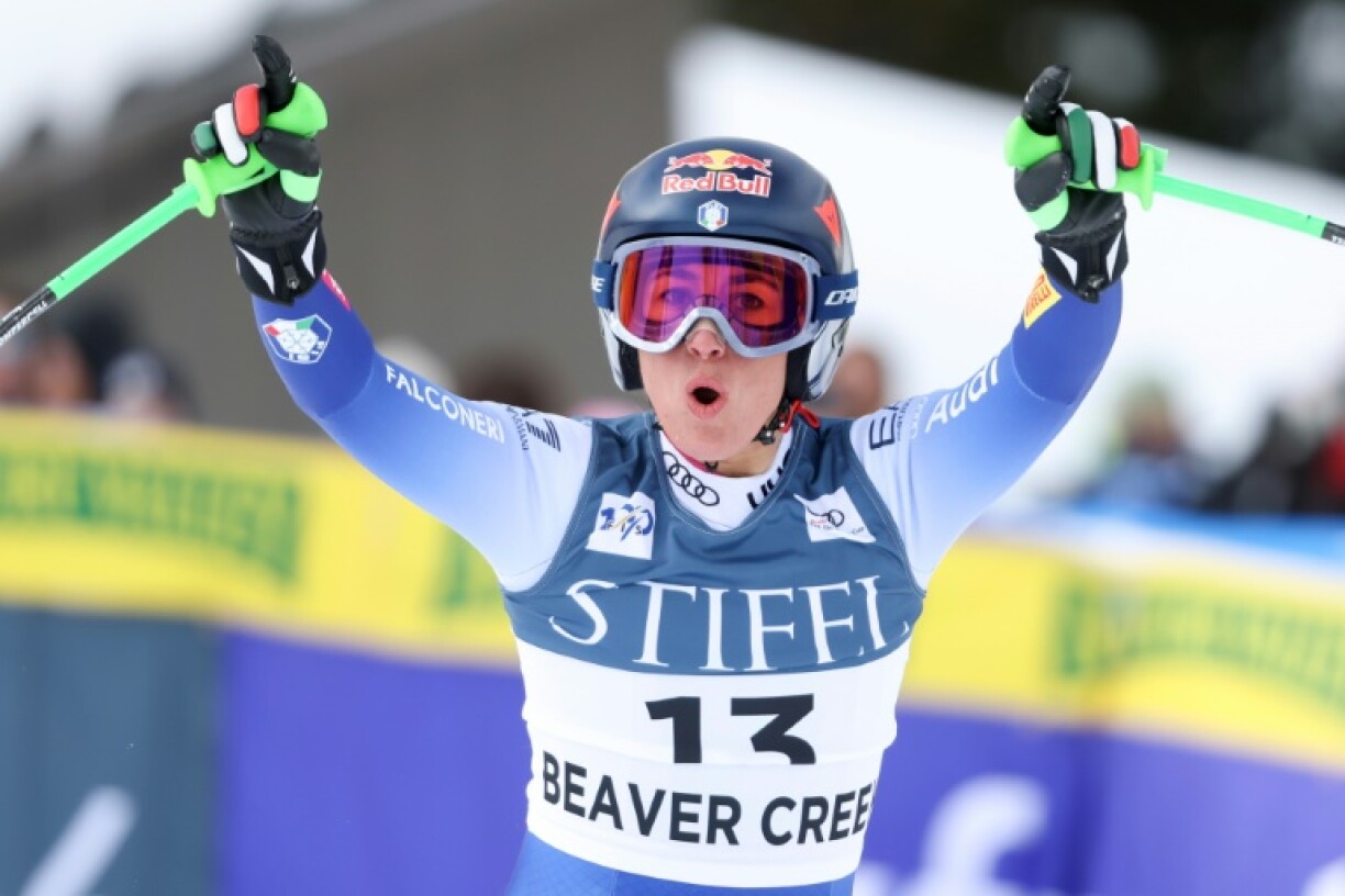 Italy's Sofia Goggia celebrates her winning run in Sunday's women's World Cup Super-G race at Beaver Creek in Colorado