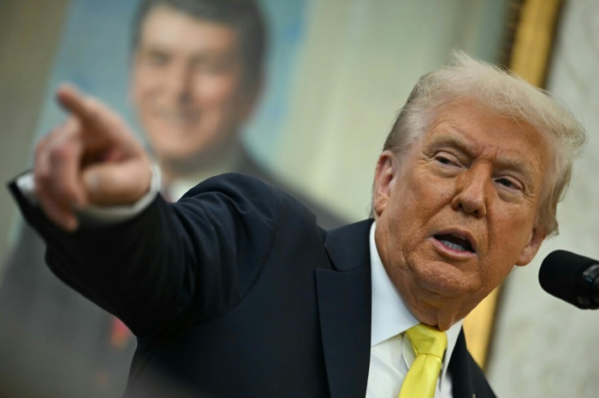 US President Donald Trump speaks during a press conference in the Oval Office of the White House in Washington, DC, on October 15, 2025.