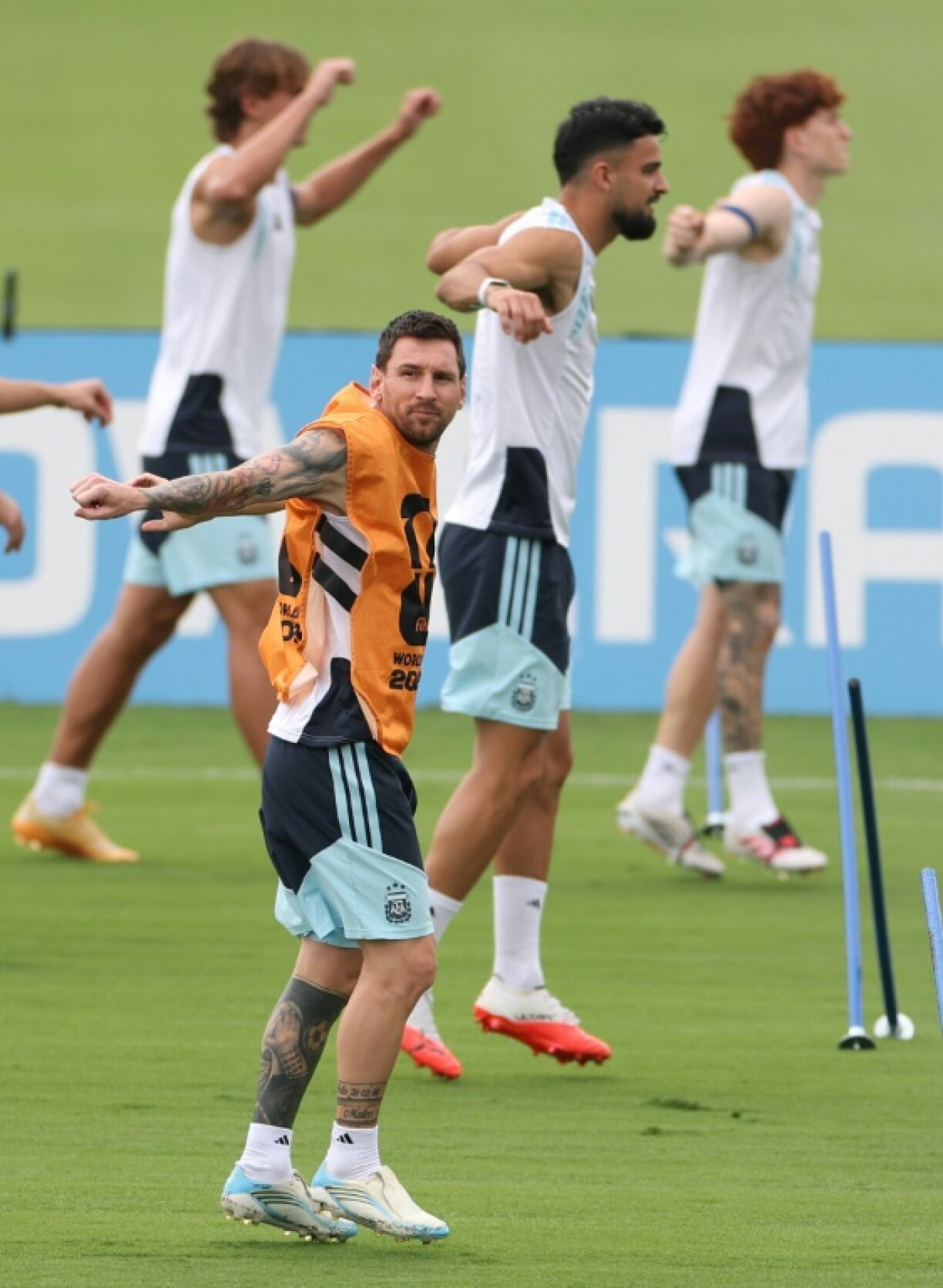 L'Argentin Lionel Messi à l'entraînement à la veille de la demi-finale de Coupe du monde contre l'Angleterre au Atlanta Training Centre le 14 juillet 2026