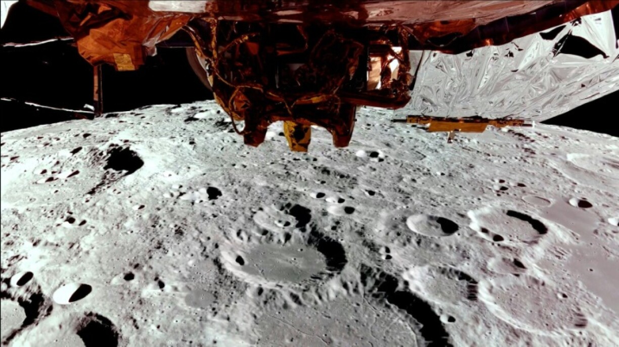 This still image taken from a February 24, 2025, video released by Firefly Aerospace shows Firefly's Blue Ghost lander on its third lunar orbit near the far side of the Moon