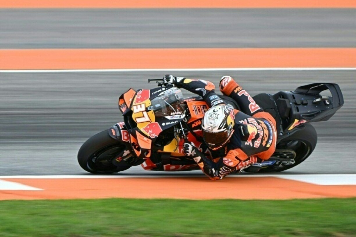 Red Bull KTM Factory Racing team's Spanish MotoGP rider Pedro Acosta sets the pace in practice in Valencia