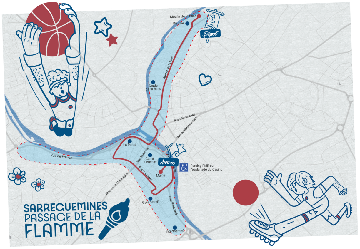 Le parcours du relais de la flamme olympique à Sarreguemines.