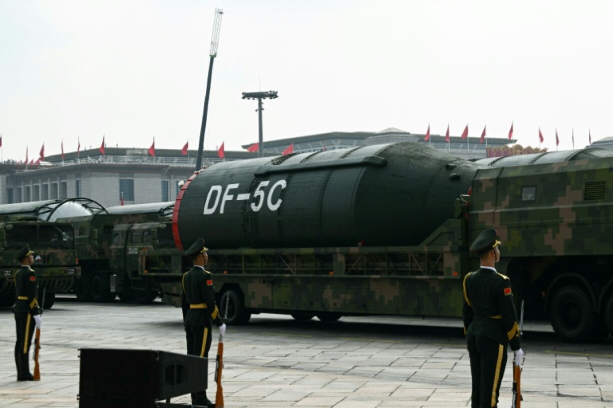 DF-5C intercontinental ballistic missiles are seen during a military parade marking the 80th anniversary of victory over Japan and the end of World War II, in Beijing’s Tiananmen Square