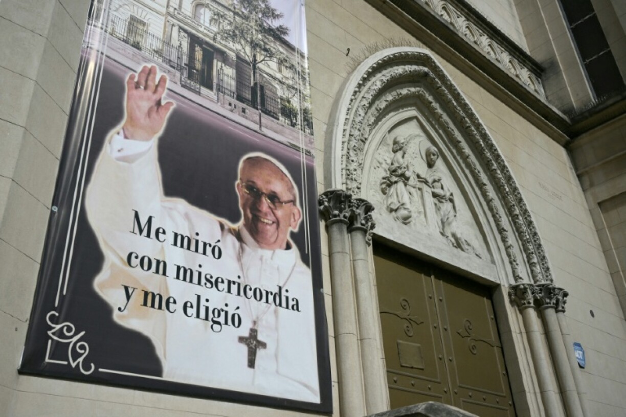 A poster of the pope at his primary school, Nuestra Senora de la Misericordia School in Flores, Buenos Aires