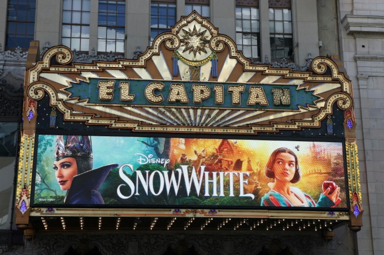 The marquee of the El Capitan Theatre in Los Angeles for the world premiere of Disney's