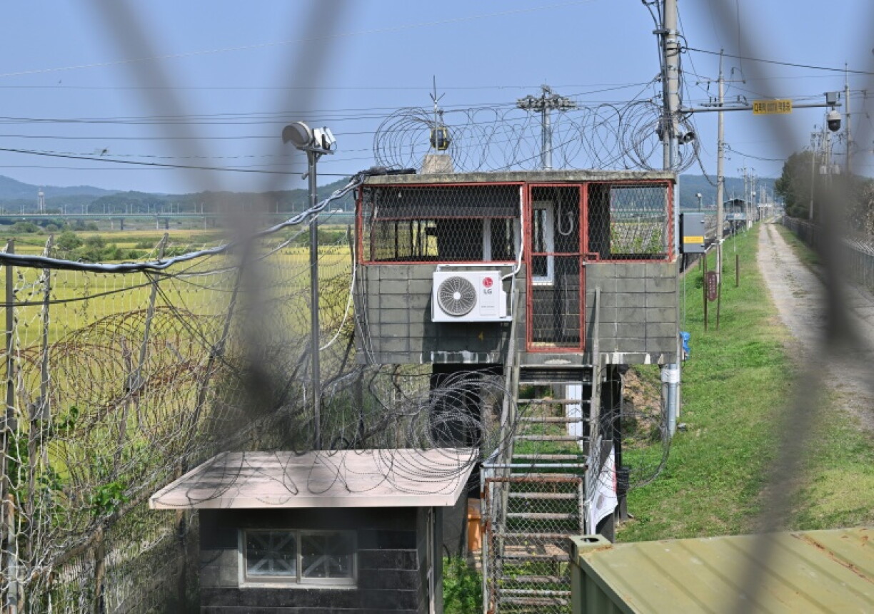 A South Korean military guard post is seen through a military fence at Imjingak peace park near the Demilitarized Zone (DMZ) dividing the two Koreas, in Paju on September 30, 2026