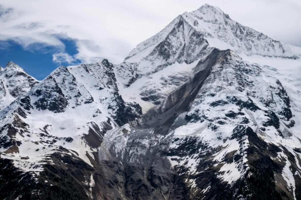 An image shows the Bietschhorn mountain in the Swiss Alps, after part of the huge Birch Glacier collapsed