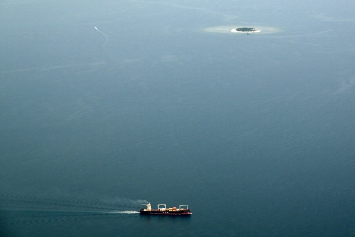 A cargo ship sails towards Nadi Port near Nadi