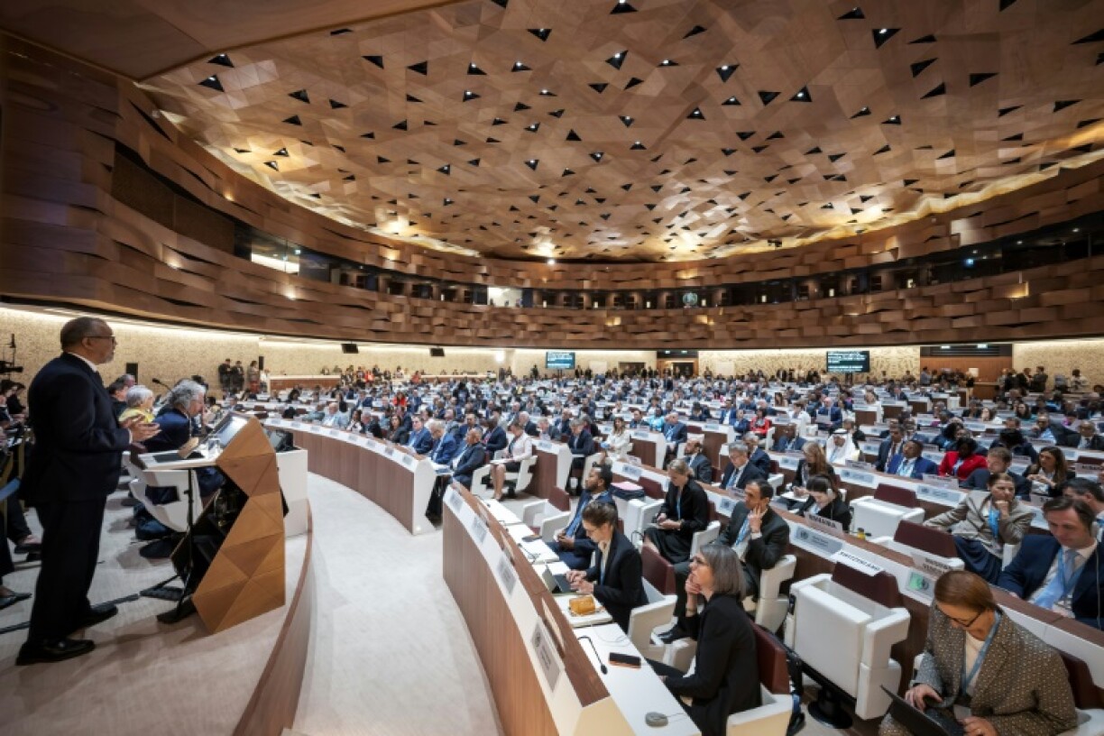 WHO chief Tedros Adhanom Ghebreyesus addressing the opening of the 78th World Health Assembly