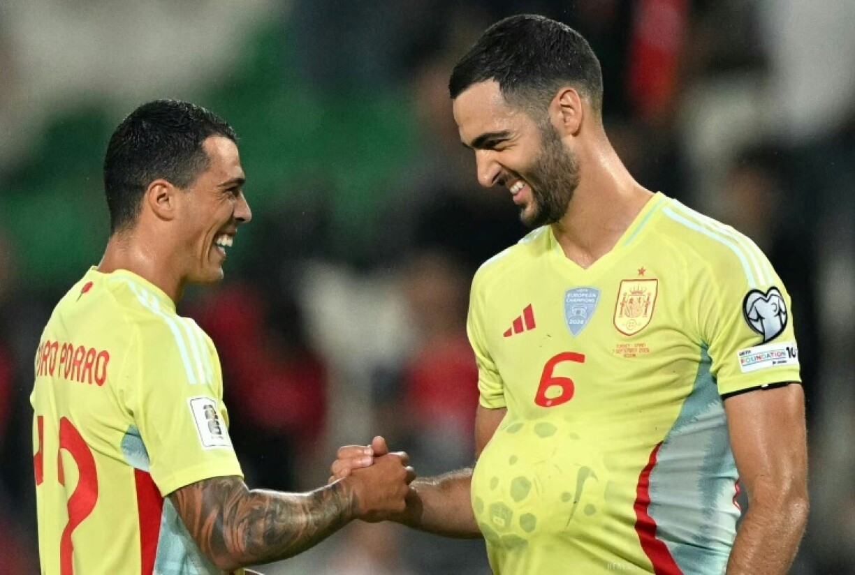 Mikel Merino (R) completed his triple with a curling shot into the top corner