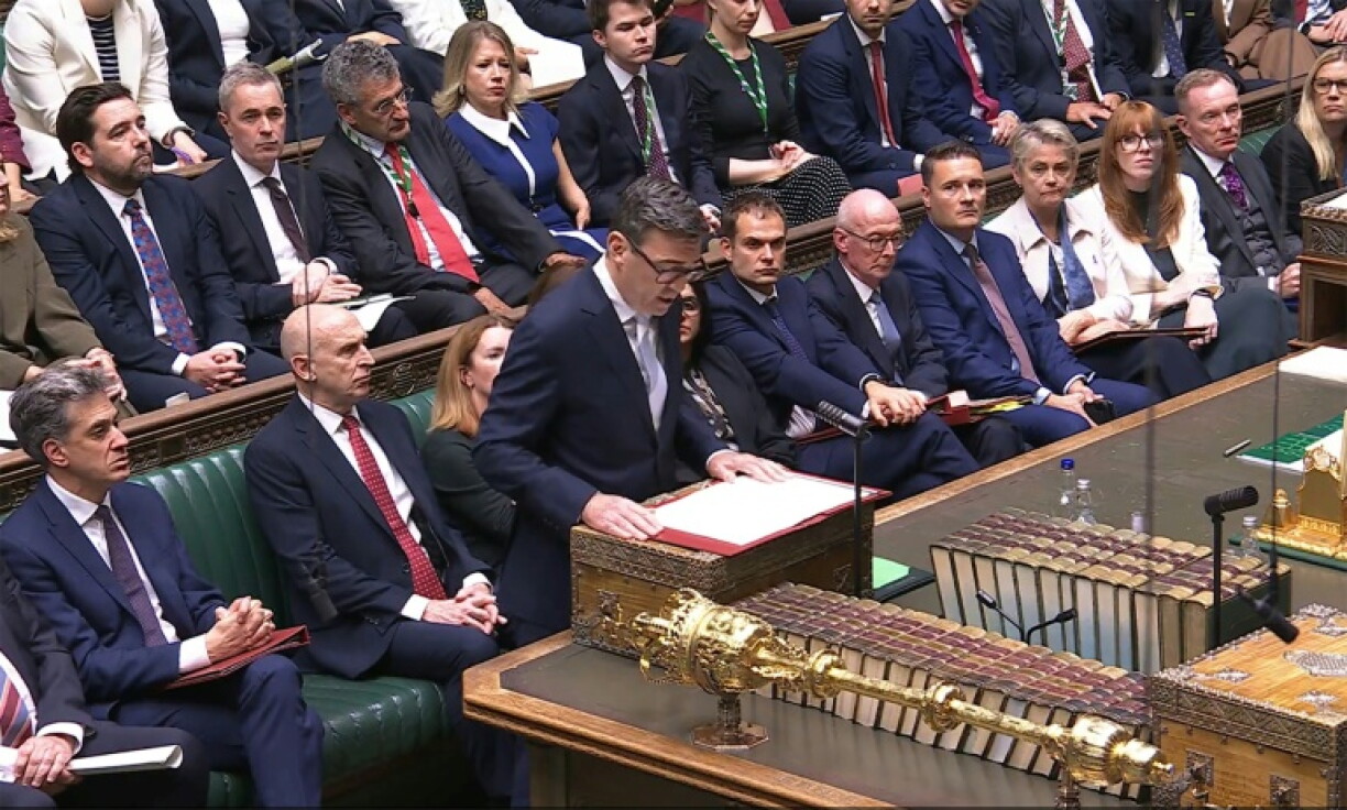 In this video grab taken from footage broadcast by the UK Parliamentary Recording Unit (PRU) via the Parliament TV website on October 12, 2026, Britain's Prime Minister Andy Burnham makes a statement in the House of Commons