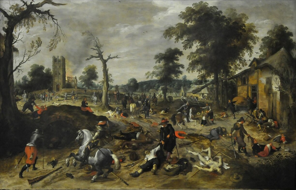Scenes of plunder, as shown in this painting of the devastation of Wommelgem, were common in the Duchy of Luxembourg during the Dutch Revolt (1568-1648).