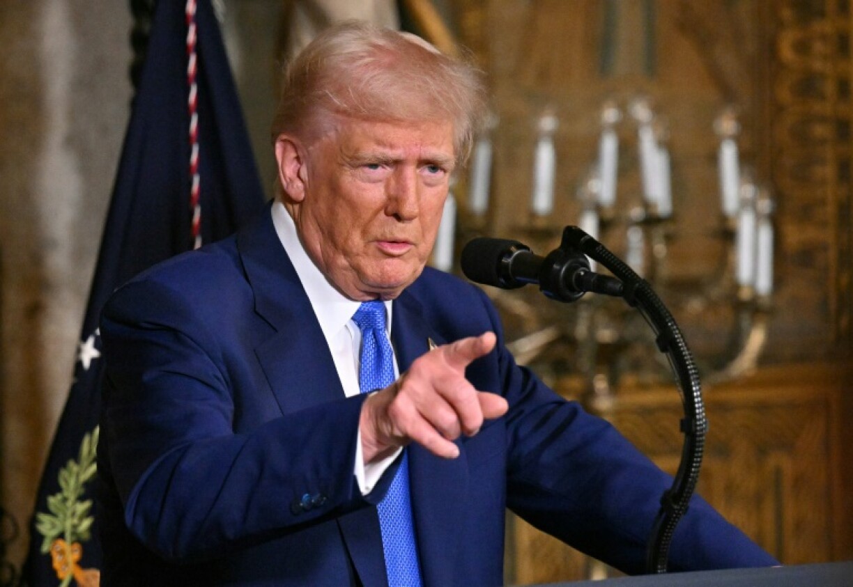 US President Donald Trump at his Mar-a-Lago resort in Palm Beach, Florida, on February 18, 2025