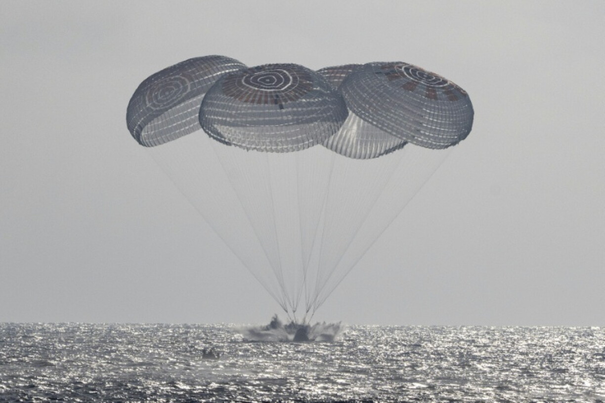 This picture provided by NASA shows Crew-12 landing in the Pacific Ocean off the coast of Los Angeles on October 8, 2026