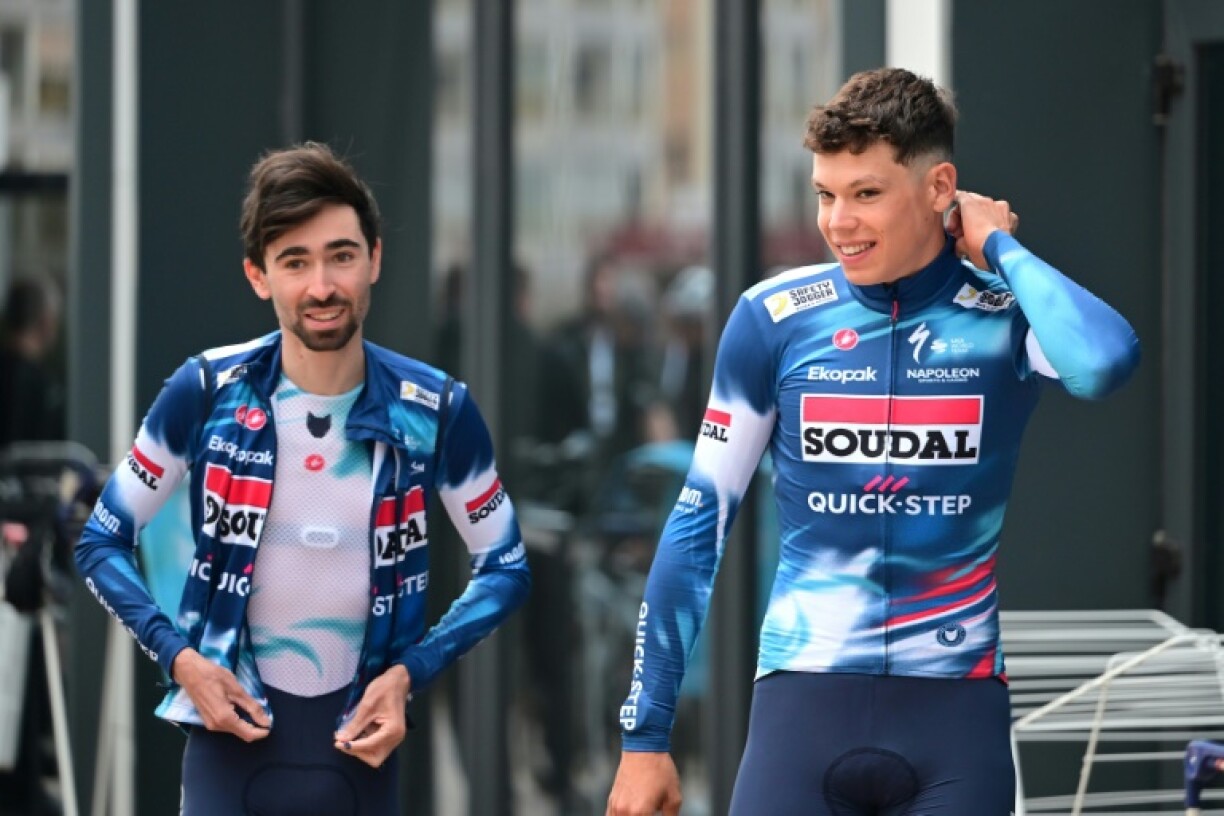 Team Soudal Quick-Step's French cyclists Valentin Paret-Peintre and Paul Magnier