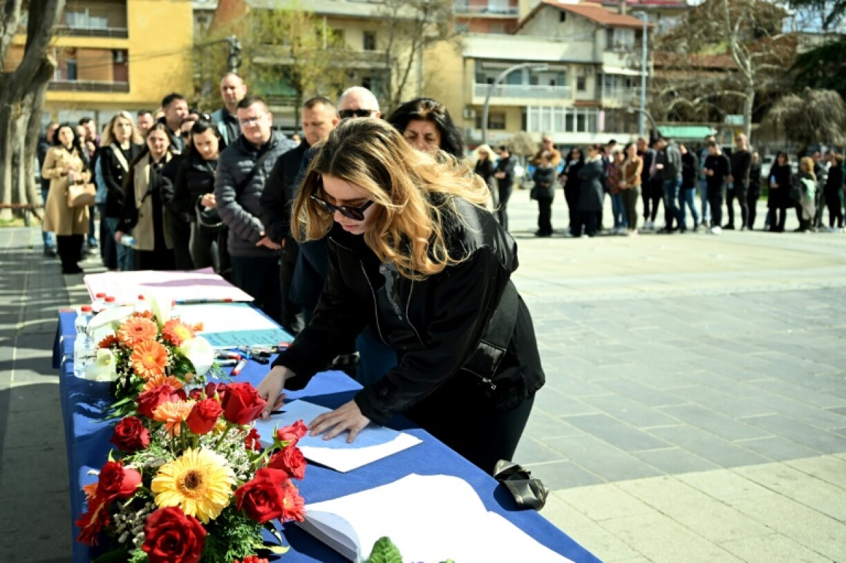 A crowd gathered to sign a book of condolences in Kocani on Monday