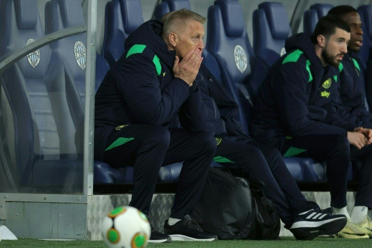 Republic of Ireland's head coach Heimir Hallgrimsson (L) during the UEFA Nations League match against Israel in Backa Topola, Serbia