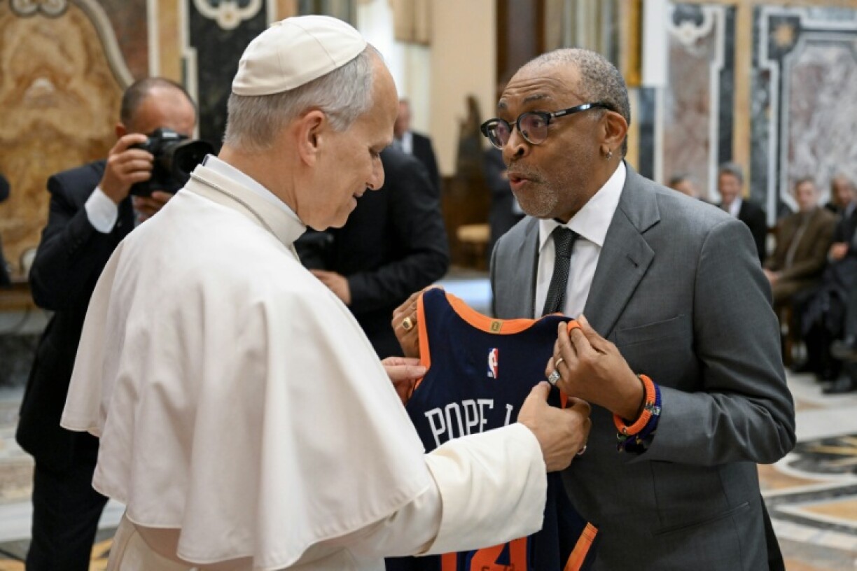 American director Spike Lee, a rabid Knicks fan, brought the team's jersey as a gift as the pope held an audience with Hollywood stars
