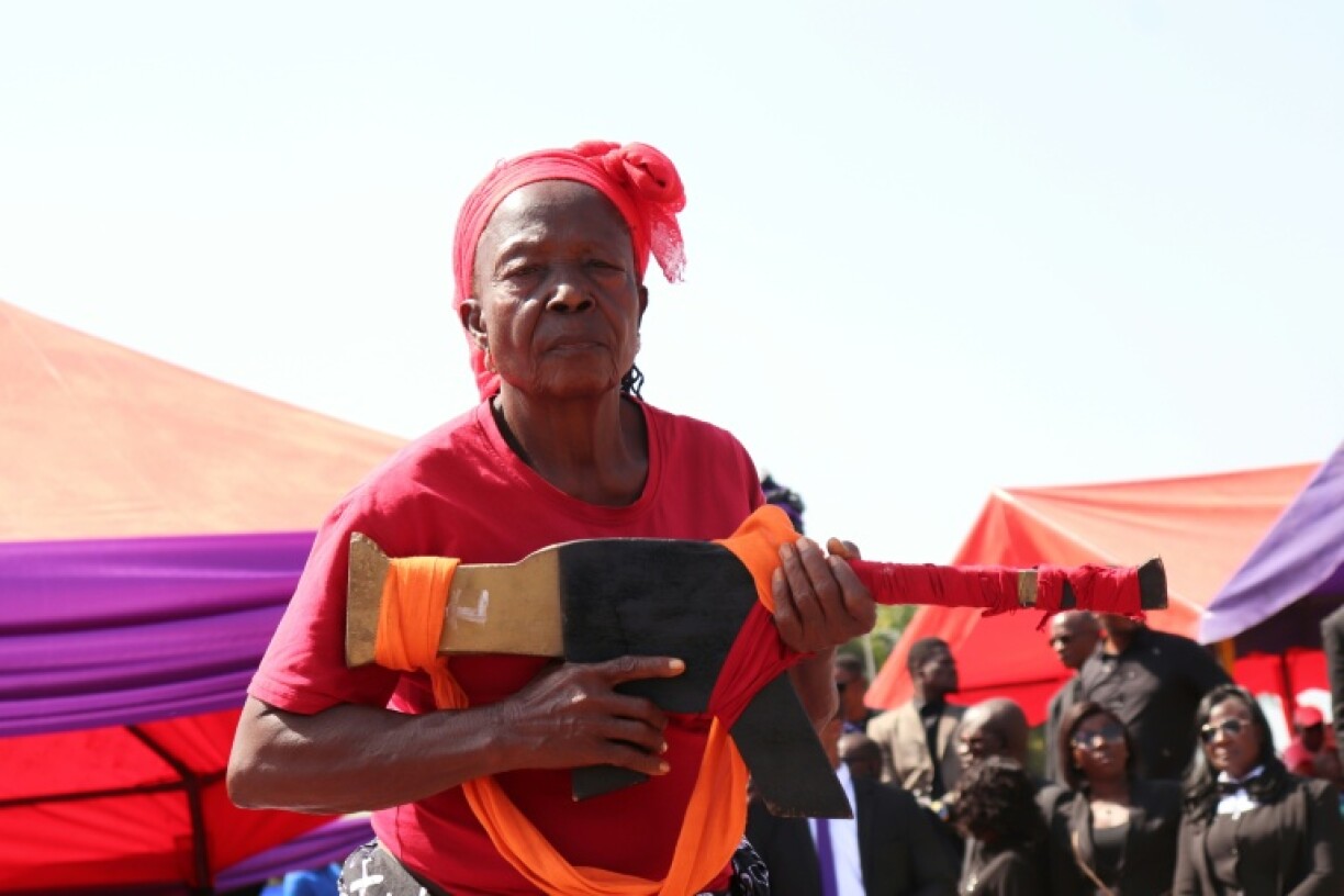 Some of Johnson's supporters wrapped their heads and carried fake wooden guns