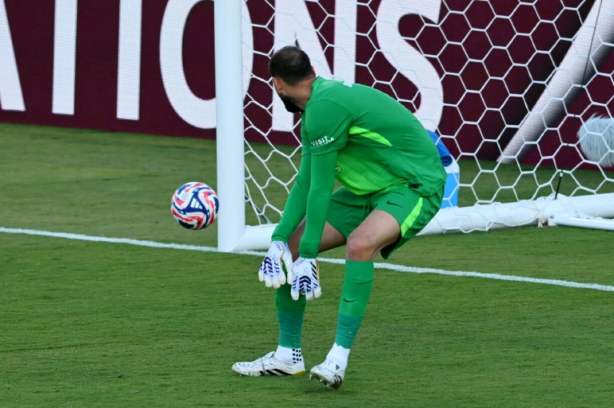 Le gardien du PSG Gianluigi Donnarumma ne peut que regarder le ballon entrer dans son but, le 19 juin 2025 à Los Angeles lors du match du Mondial des clubs contre Botafogo
