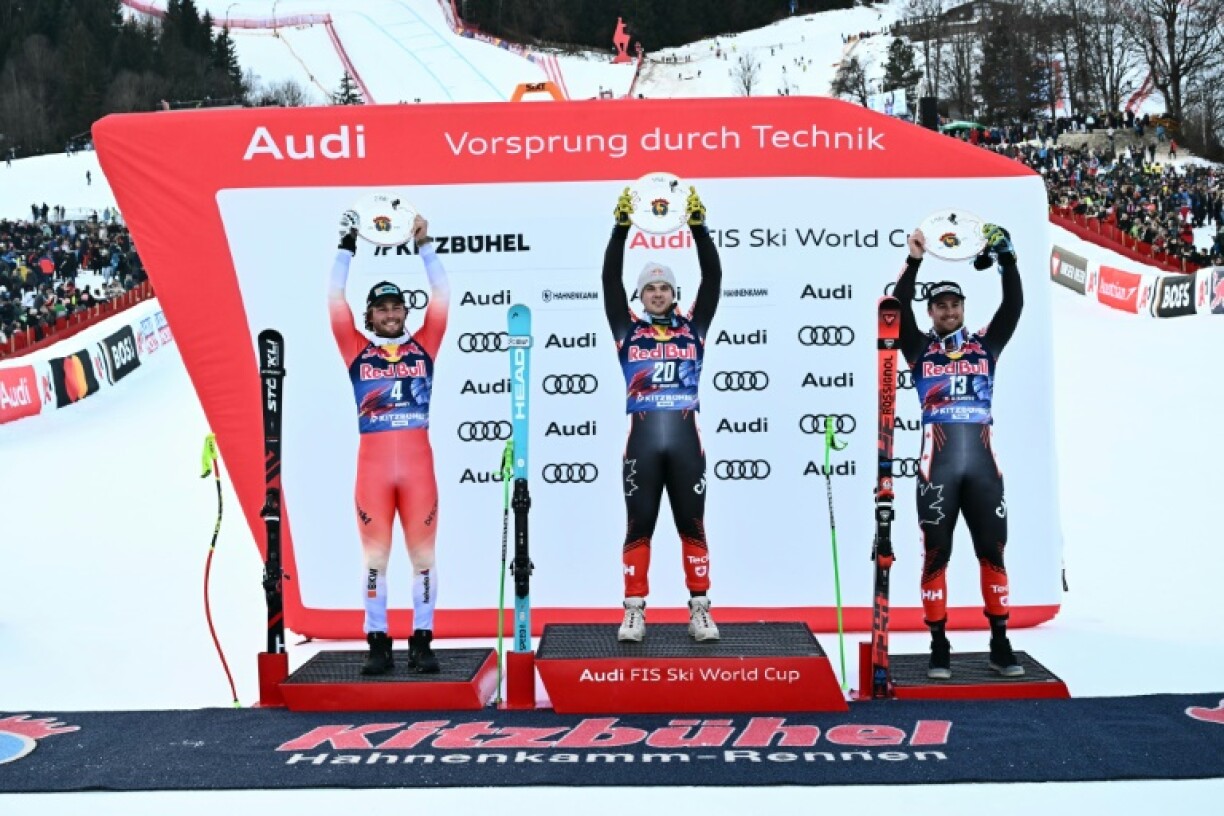 Switzerland's Alexis Monney (L), Canada's James Crawford (C) and Canada's Cameron Alexander (R)