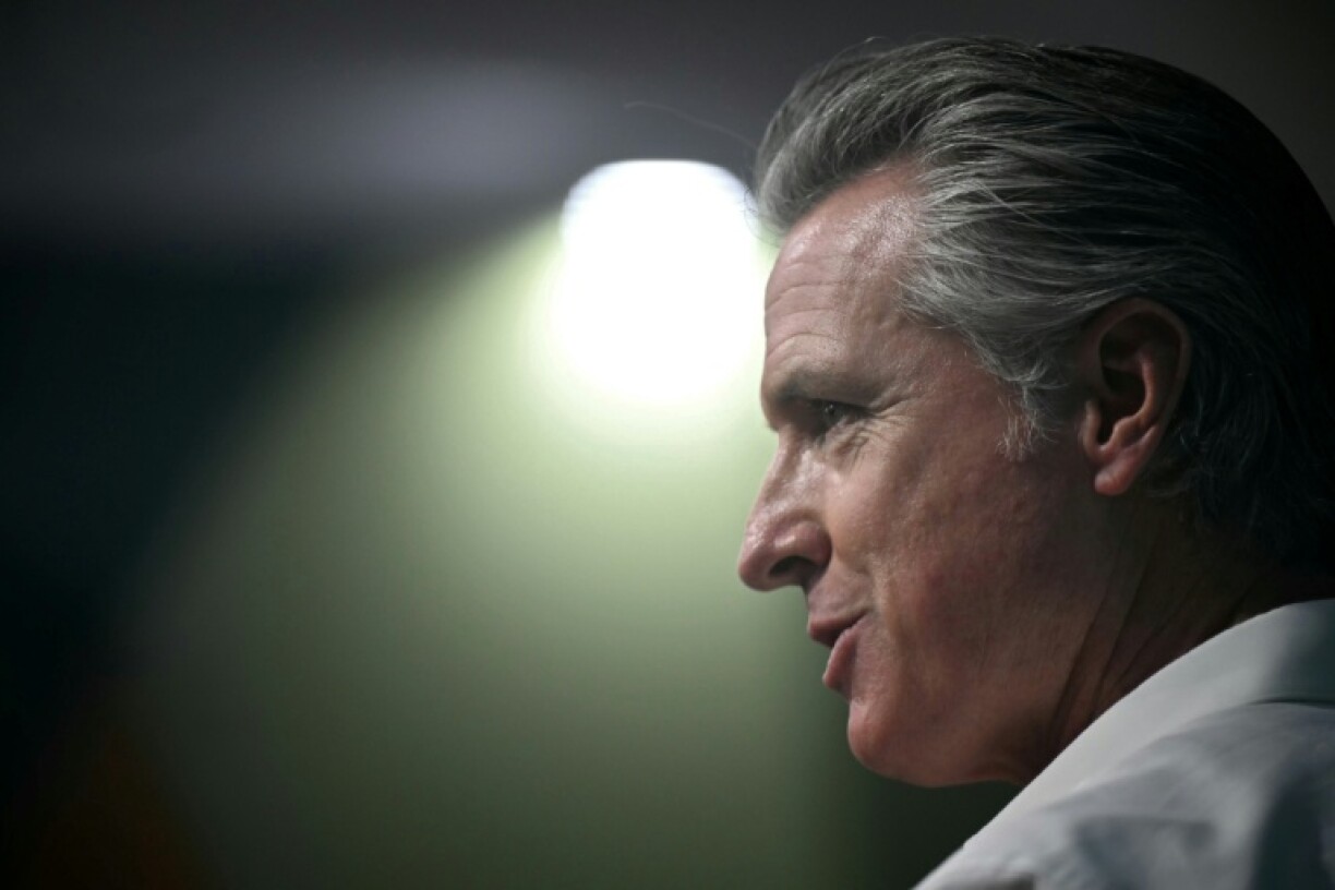 California Governor Gavin Newsom delivers a speech during the COP30 UN Climate Change Conference in the Brazilian Amazon city of Belem