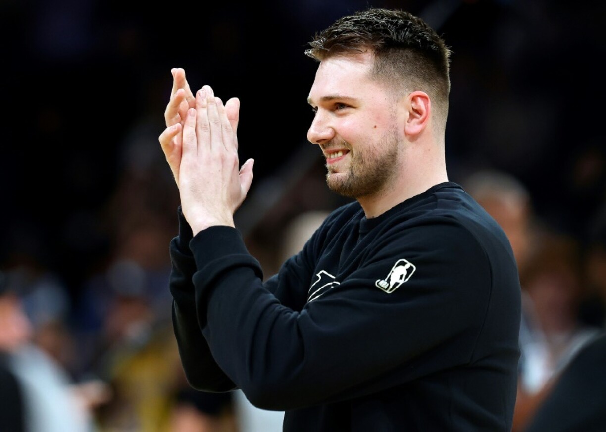 Luka Doncic, newly acquired by the Los Angeles Lakers, is introduced to home fans before a game against the Golden State Warriors