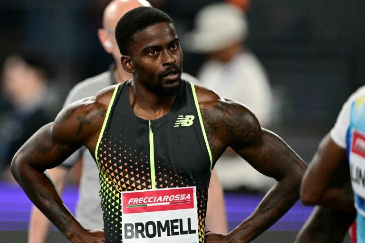 American Trayvon Bromell reacts after winning the men's 100m in Rome