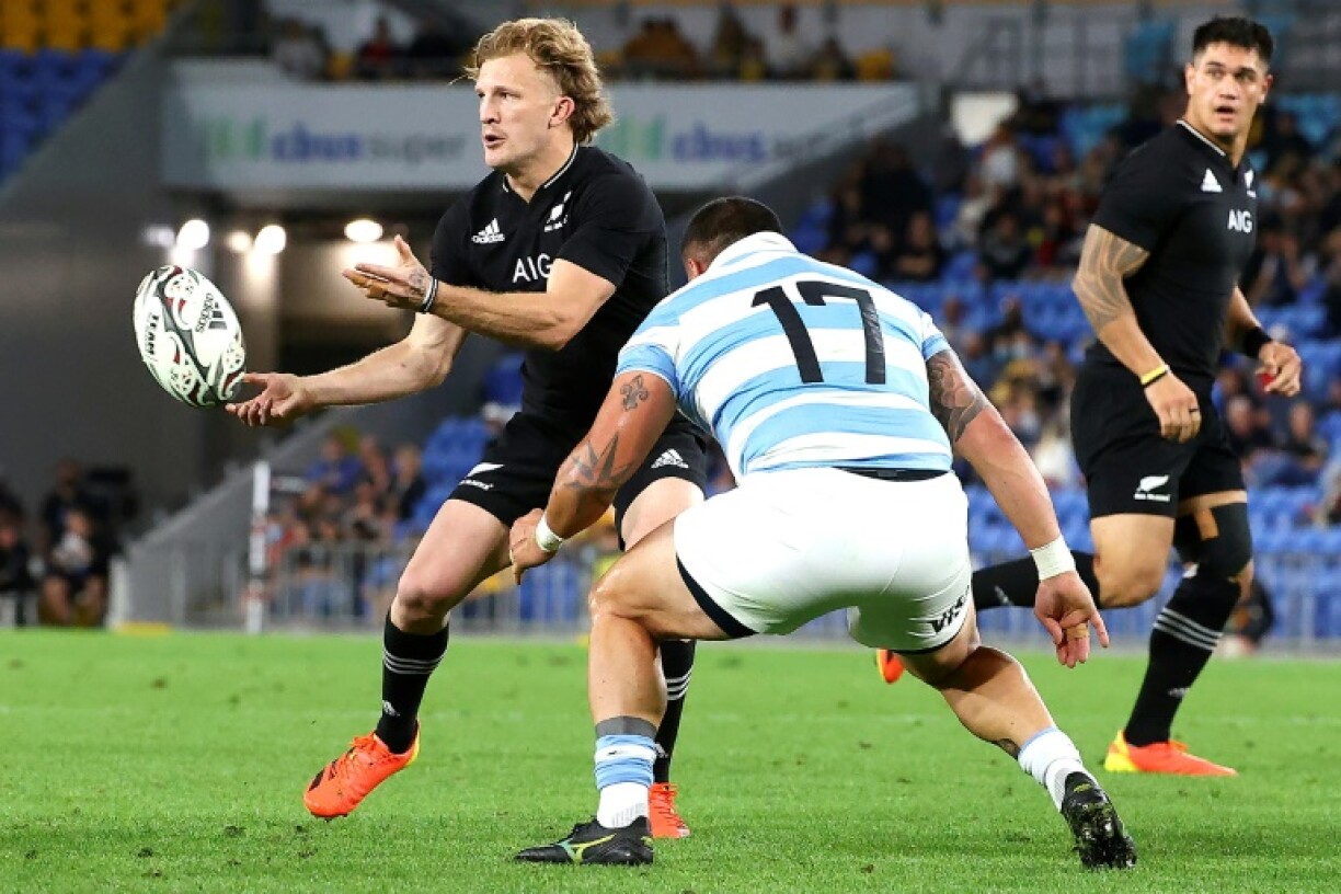 L'ouvreur néo-zélandais Damian McKenzie contre l'Argentine lors du Rugby Championship le 12 septembre 2021 à Gold Coast, en Australie