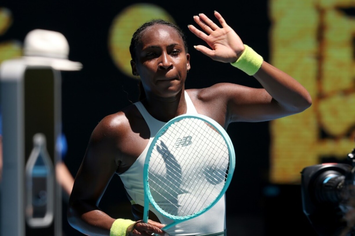 USA's Coco Gauff celebrates victory over compatriot Sofia Kenin