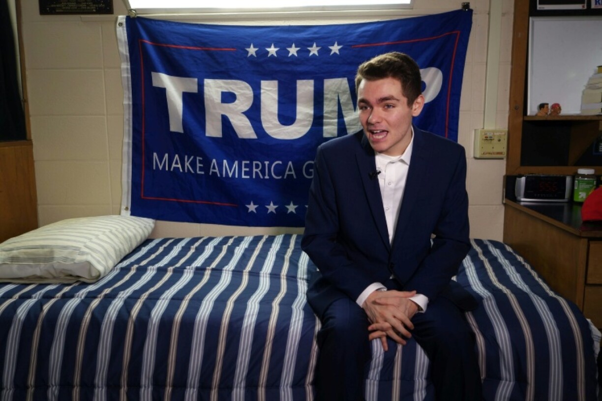 Nick Fuentes, pictured during an interview with AFP in 2016, was not subjected to tough questioning over his views by Tucker Carlson