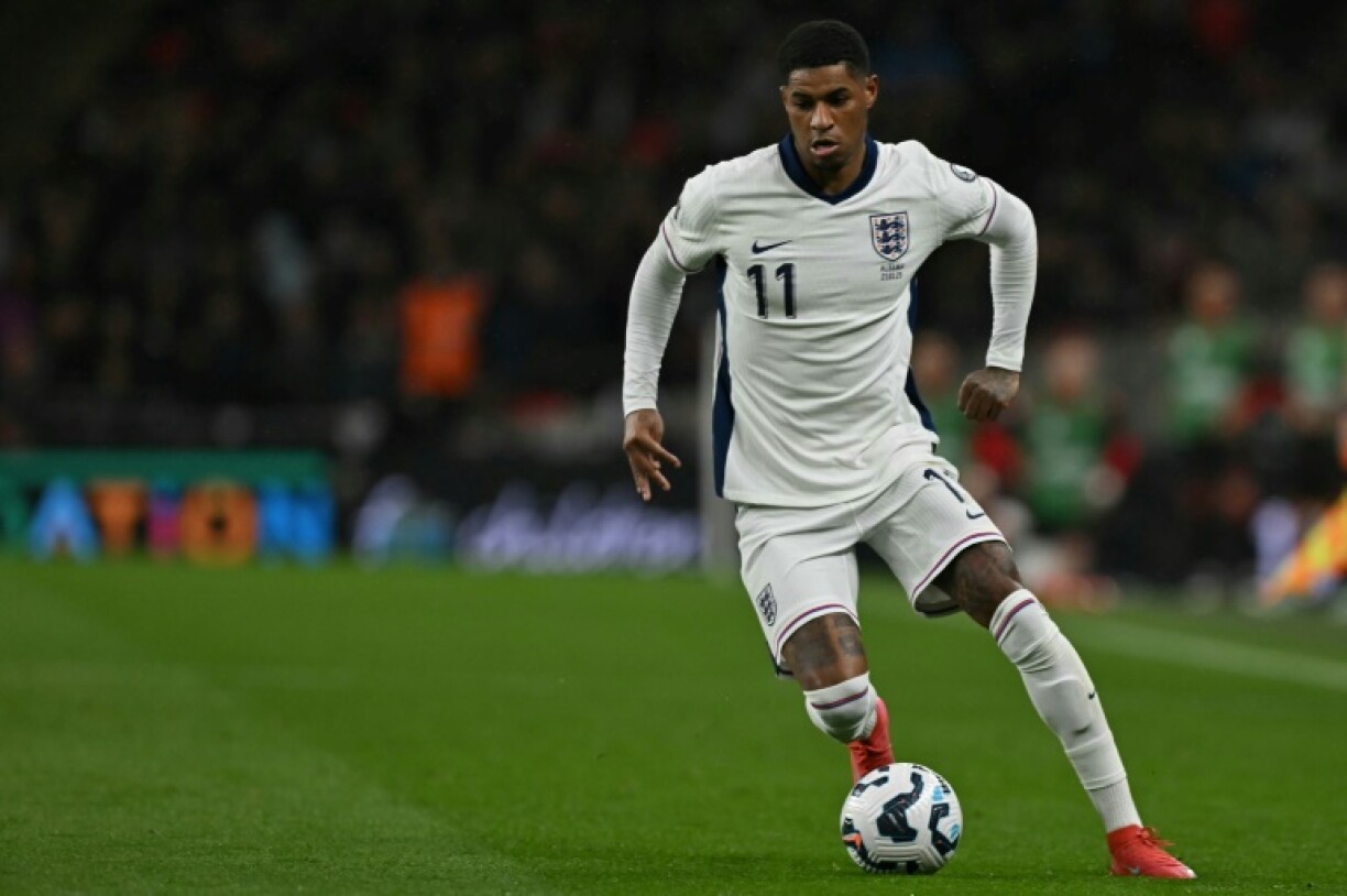 England striker Marcus Rashford in action against Albania