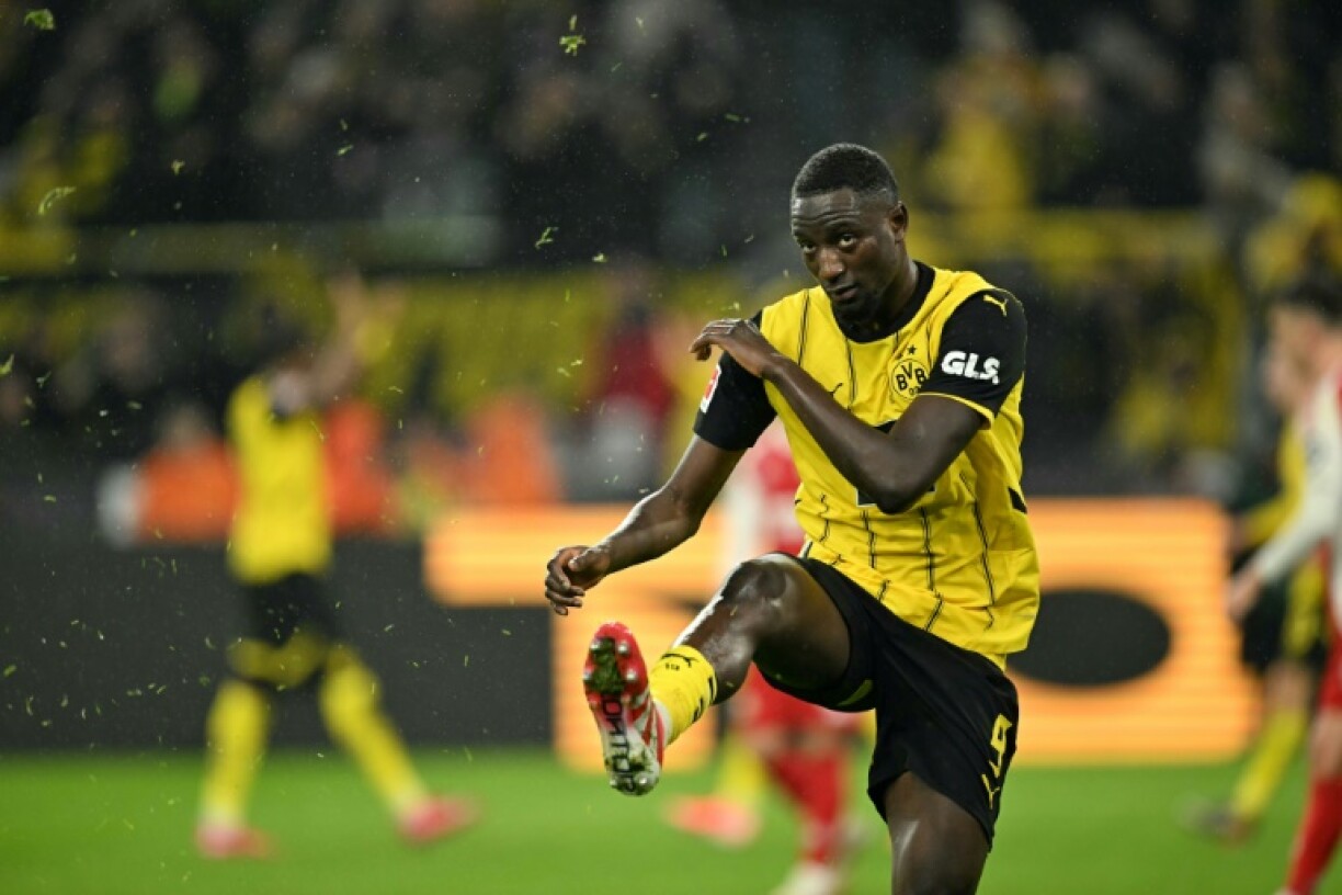 Goal rush: Dortmund's Guinean forward Serhou Guirassy celebrates after scoring his fourth goal