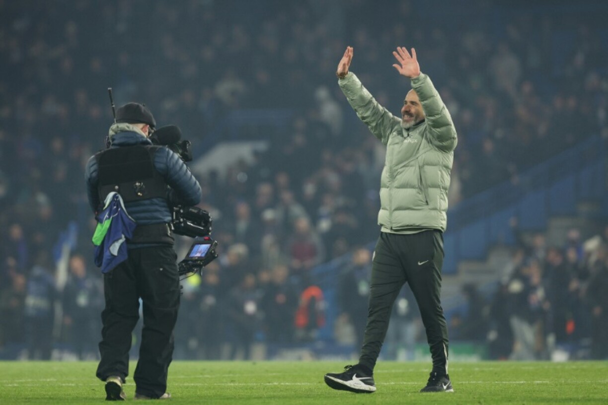 Chelsea manager Enzo Maresca waves to fans after his side's 3-0 Champions League league-phase win over Barcelona at Stamford Bridge