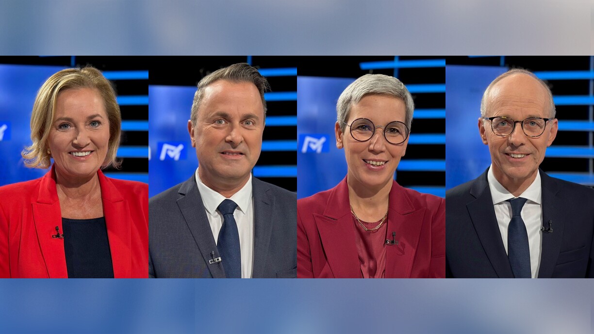 Paulette Lenert (LSAP), Xavier Bettel (DP), Sam Tanson (Green Party) and Luc Frieden (CSV), in the order of the list numbers allocated for the elections on 8 October 2023.