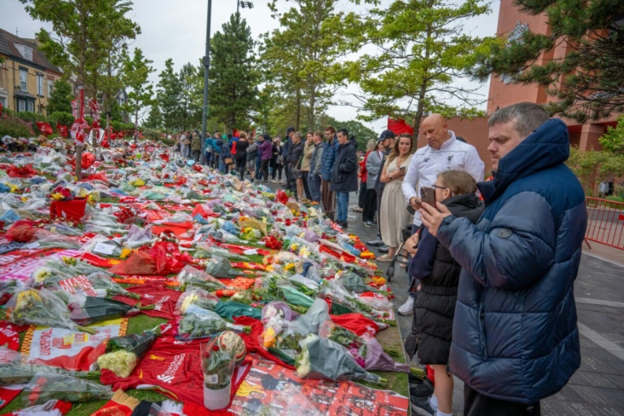 A memorial has built up outside Anfield for Diogo Jota, who was killed in a car crash in Spain