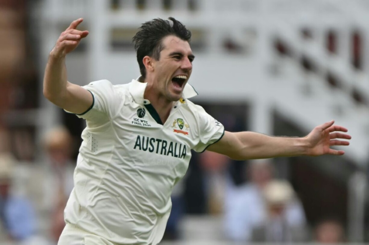 Australia captain Pat Cummins celebrates his dismissal of South Africa skipper Temba Bavuma in the WTC final at Lord's