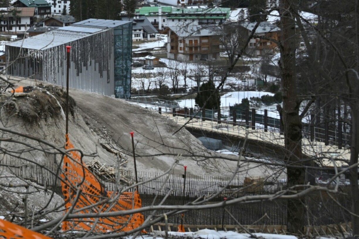 The Cortina d'Ampezzo bobsleigh track building site, pictured on January 19, 2025
