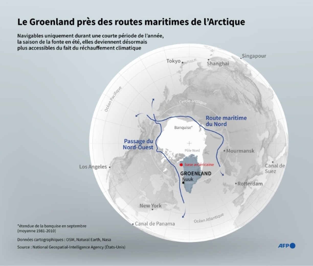 Le Groenland près des routes maritimes de l'Arctique