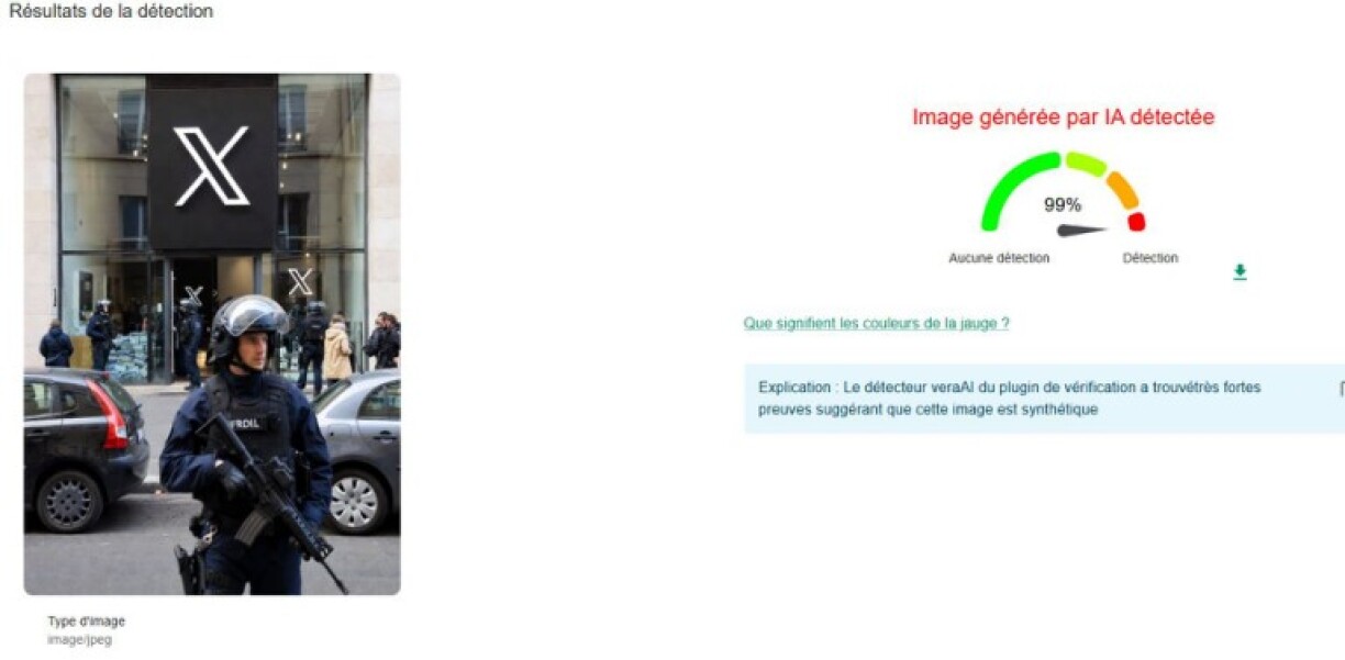 Capture d'écran prise le 5 février 2026 de l'analyse de la photo effectuée sur InVID-WeVerify par l'AFP.