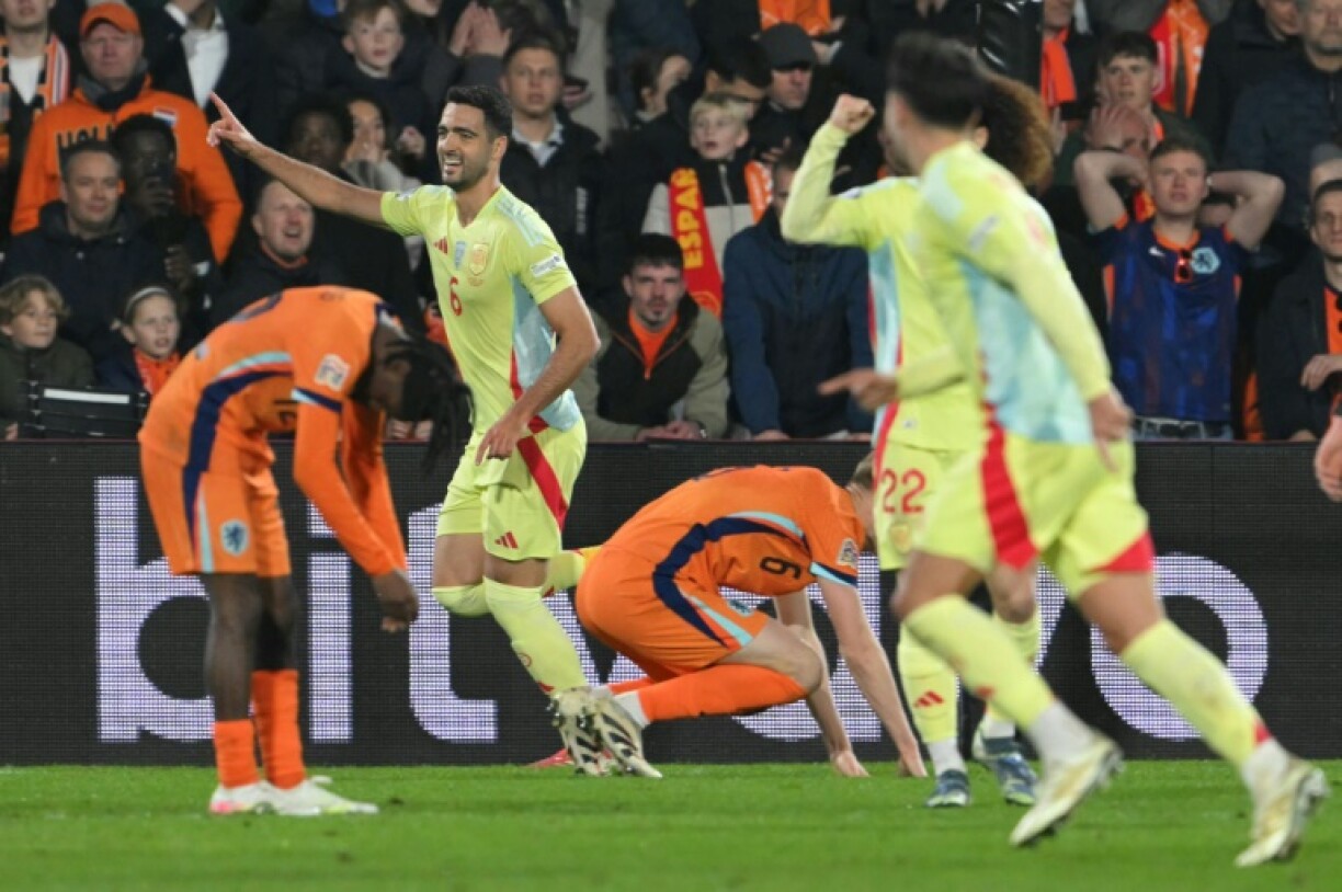 Mikel Merino celebrates the equaliser in Rotterdam
