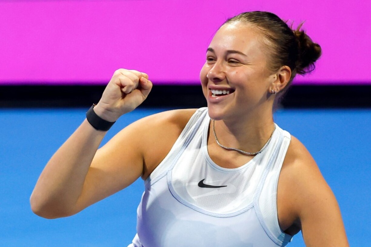 Breakthrough: Amanda Anisimova celebrates victory over Jelena Ostapenko in the Qatar Open final on Saturday