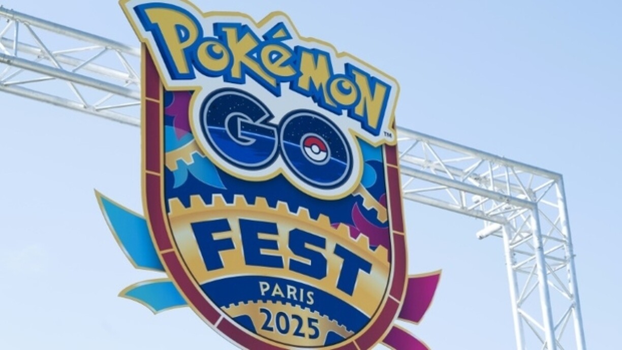 Le logo de Pokemon Go Fest 2025 au Parc de Sceaux dans le sud de Paris, le 13 juin 2025