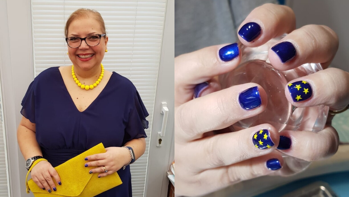 When Frederika Roberts obtained her British citizenship, it was important to her to make a statement by wearing a dress and painting her nails in the colours of the EU.