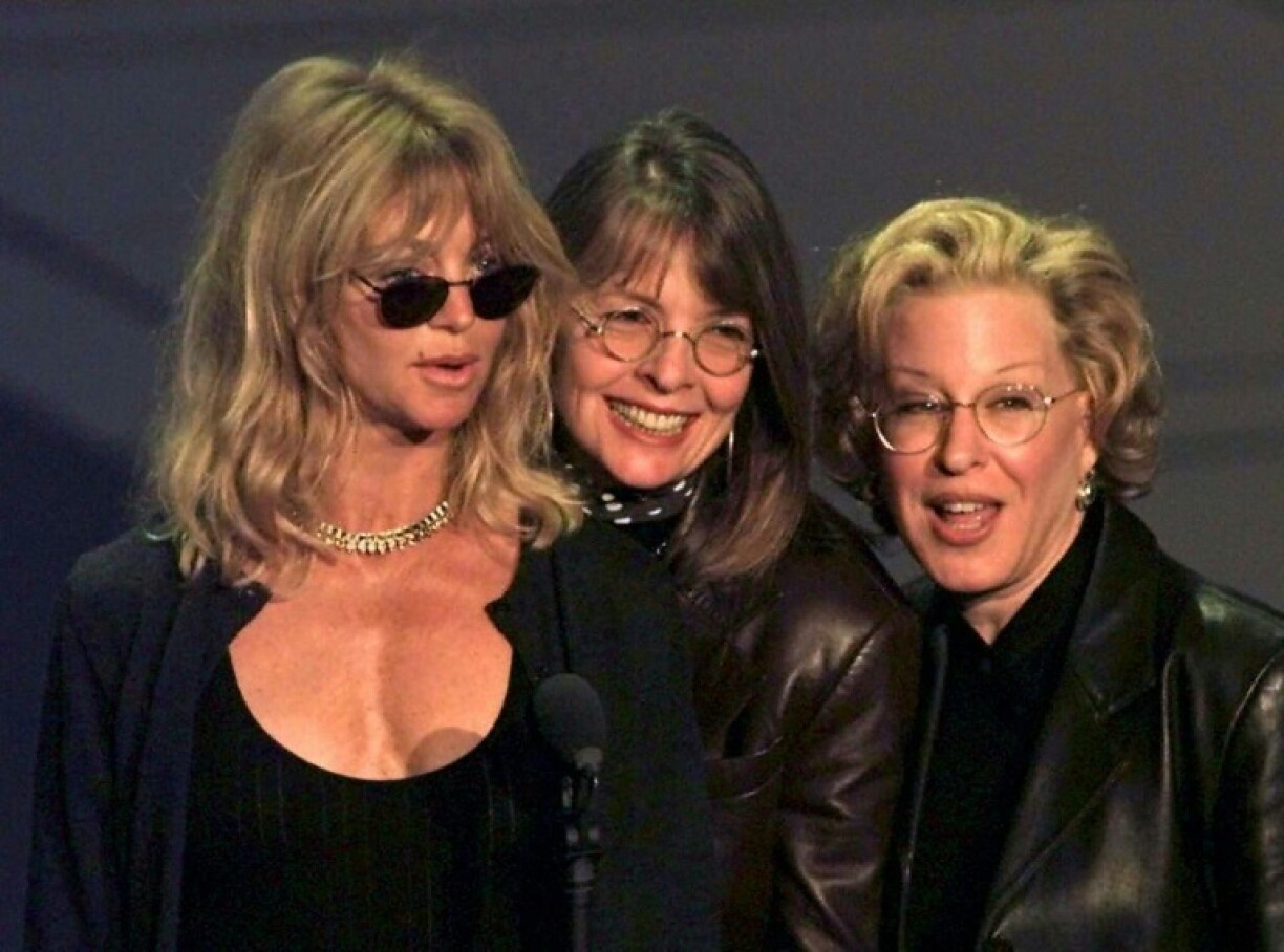 Tributes have flown in for Diane Keaton (C), including from Goldie Hawn (L) and Bette Midler (R)