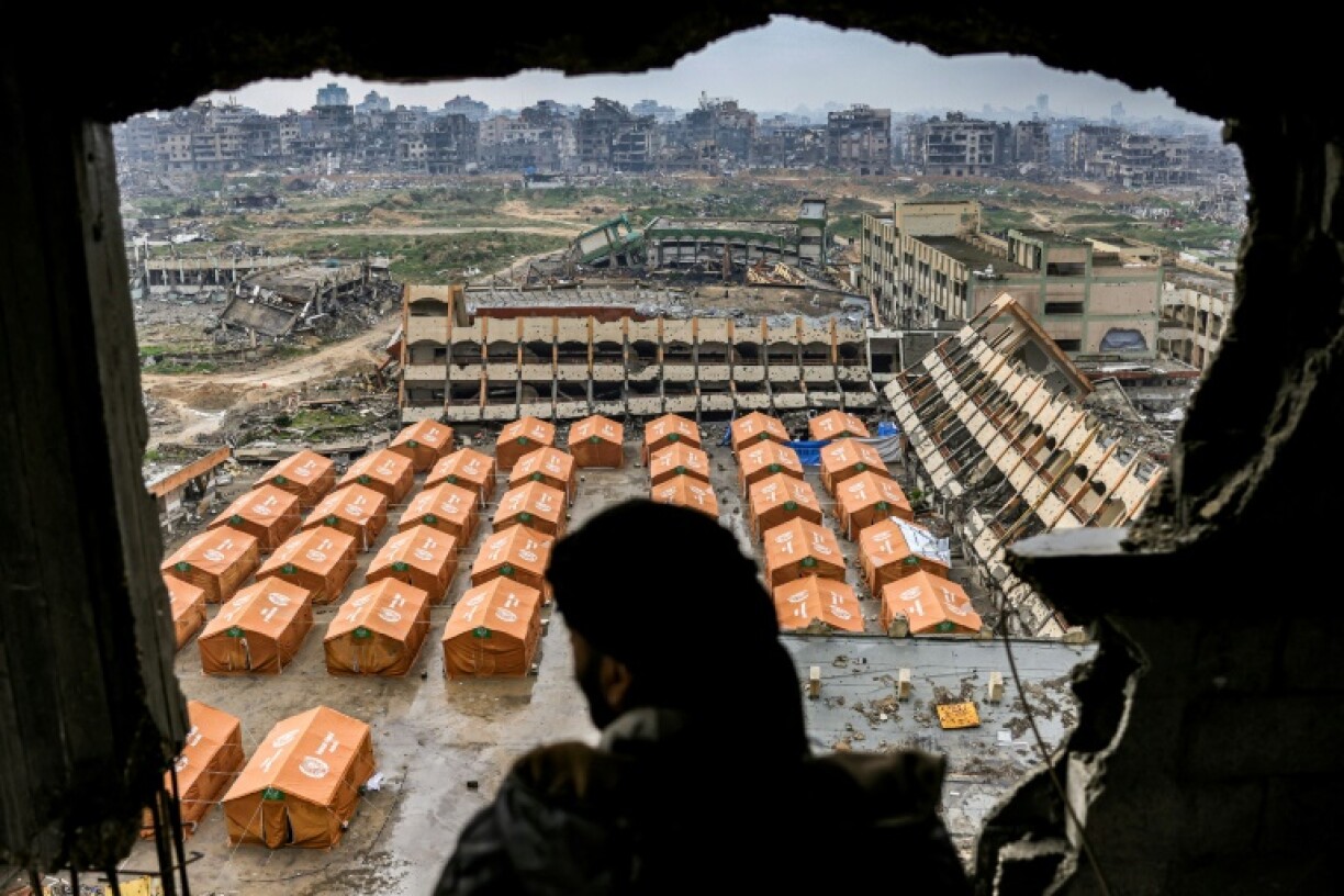 Tents sheltering displaced Palestinians, in a Gaza City school yard