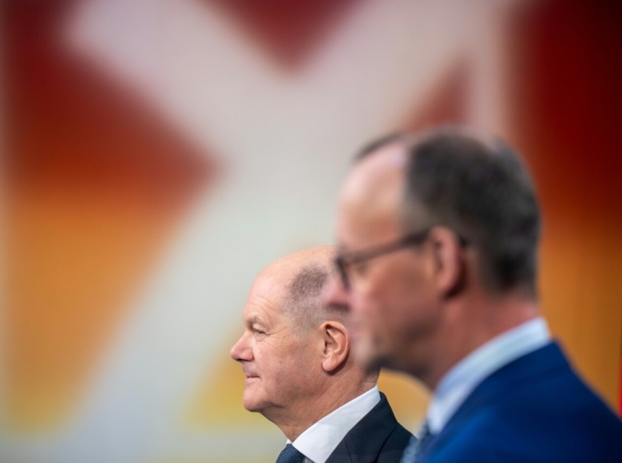 German Chancellor Olaf Scholz, on the left, and his conservative rival Friedrich Merz in a TV debate