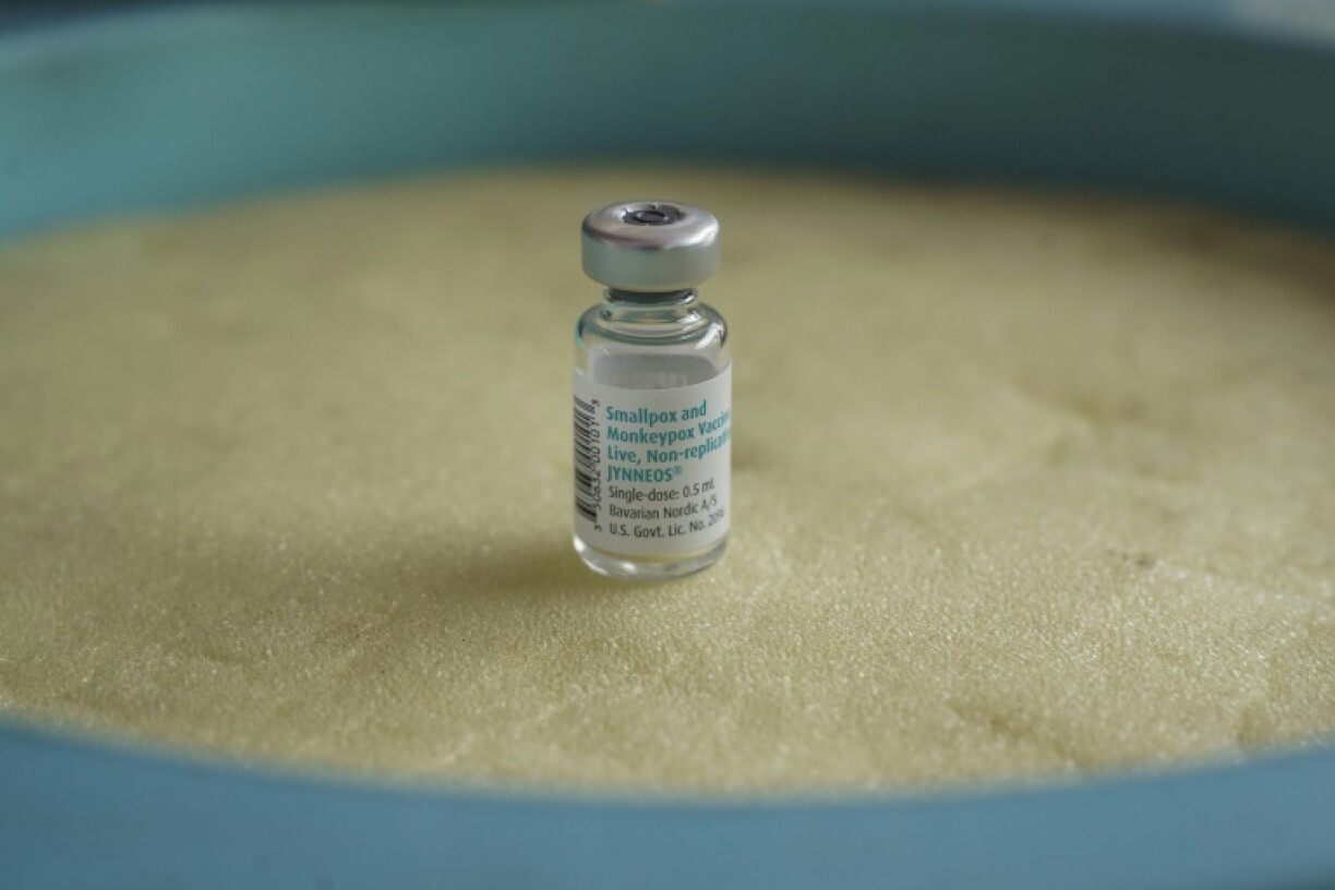 A vial of the mpox vaccine on display during the vaccination campaign launch at the General Hospital in Goma in the DR Congo