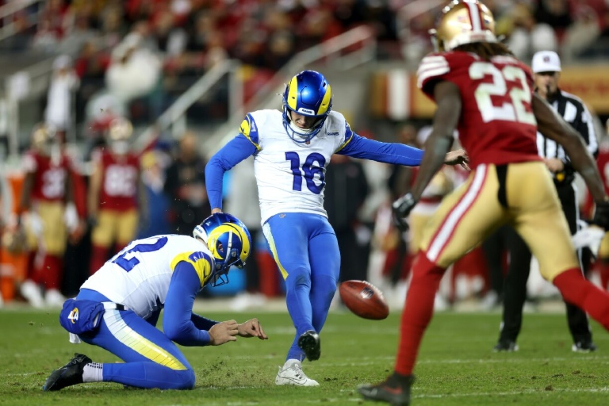 Joshua Karty of the Los Angeles Rams kicks a field goal in the Rams' NFL victory over the San Francisco 49ers